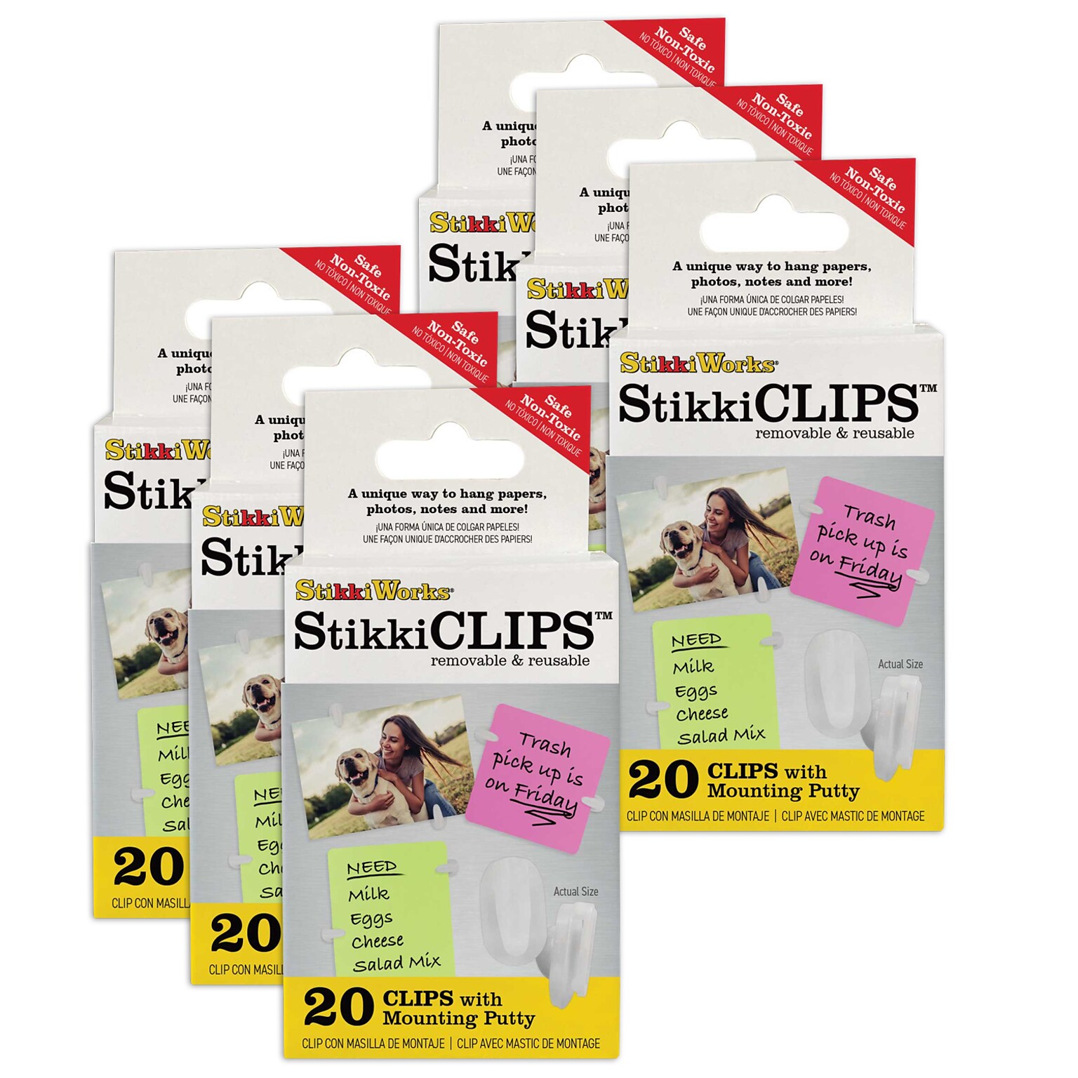 StikkiWorks Stikki Clips Medium Mounting Adhesive, 20/Pack, 6 Packs/Bundle (STKSC20-6)