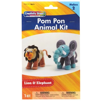 Creativity Street® Pom Pon Animal Kit, Lion & Elephant, Assorted Sizes, 2 Animals Per Kit, 6 Kits (P