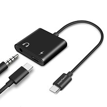 Naztech USB-C to 3.5 mm Audio Plus Charge Adapter, Black (15163)