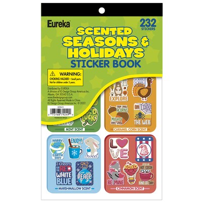 Eureka Seasons & Holidays Scented Sticker Book, Multicolored, 232 Stickers Per Book, Pack of 3 (EU-6