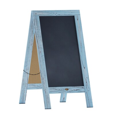 Flash Furniture Canterbury Vintage Wooden A-Frame Magnetic Indoor/Outdoor Chalkboard Sign, Robin Blu