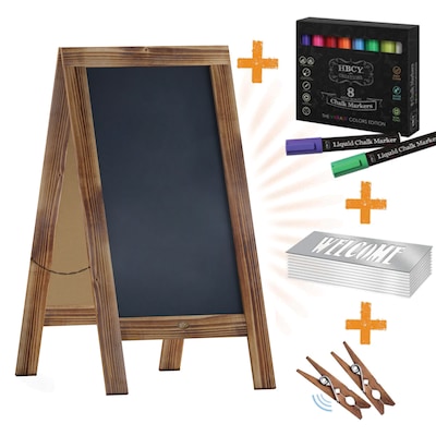 Flash Furniture Canterbury Wooden Indoor/Outdoor A-Frame Magnetic Chalkboard Sign Set, Rustic Brown,
