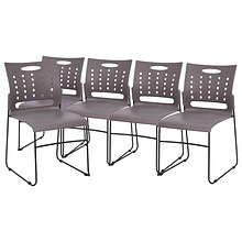 Flash Furniture HERCULES Series Plastic Sled Base Stack Chair with Air-Vent Back, Gray, 5 Pack (5RUT