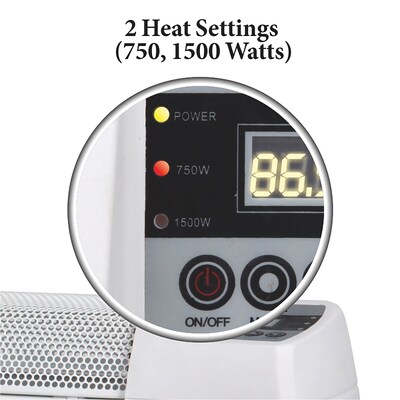 Optimus 750-Watt/1,500-Watt Baseboard Convection Heater with Digital Display and Thermostat, 30-In., White (H-3603)