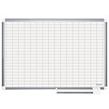 All Purpose Planner Dry Erase Board W/Accessories,1X2 Grid, 48X36, Silver Frame