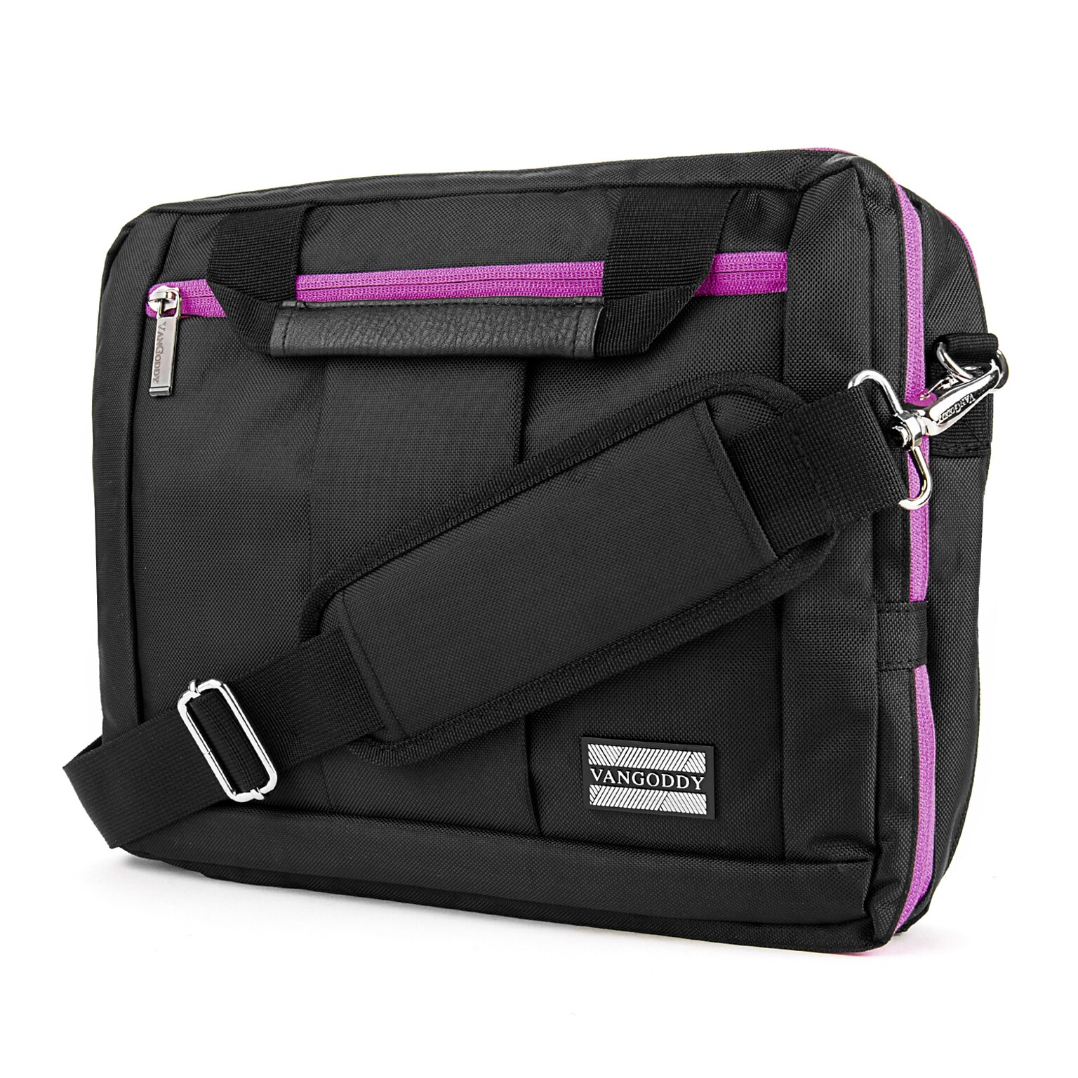 Vangoddy Nylon Backpack Messenger Shoulder Bag Case for 13.3 to 14 Inch Laptop, Black Purple (PT_NBKLEA285_17)