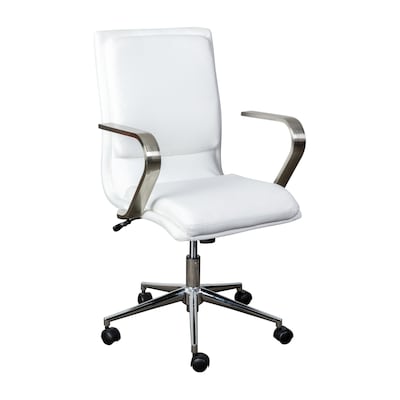 Flash Furniture James LeatherSoft Swivel Mid-Back Executive Office Chair, White/Chrome (GO21111BWHCH