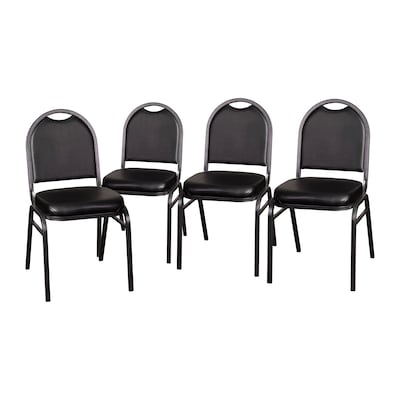 Flash Furniture HERCULES Series Vinyl/Metal Banquet Dome Back Stacking Chairs, Black/Silver Vein, 4