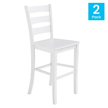 Flash Furniture Liesel Rustic Solid Wood Ladder Back Bar Height Stool, Antique White Wash, 2 Pieces
