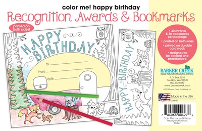 Barker Creek Color Me! Happy Birthday Awards & Bookmarks Set, 30/Pack (BC427)