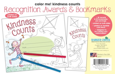 Barker Creek Color Me! Kindness Counts Awards & Bookmarks Set, 30/Pack (BC432)