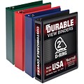Samsill Durable View Ring Binders 3 D-Ring, Black, Blue, Red, Green, 4 Pack (MP46468)