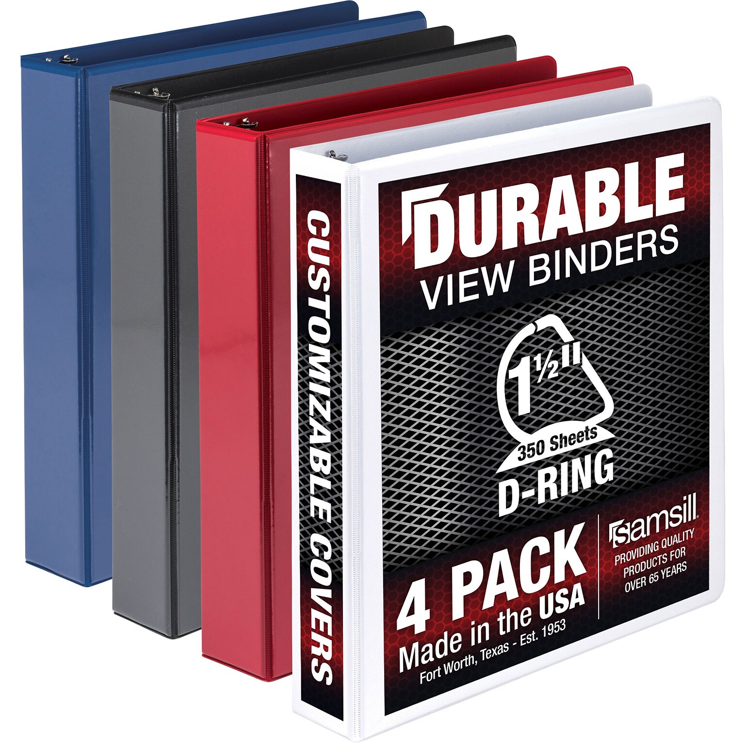 Samsill Durable View Ring Binders 3 D-Ring, Assorted Color, 4 Pack (MP46458)