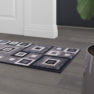 Flash Furniture Gideon Collection Olefin and Cotton 84" x 24" Runner Machine Made Rug, Blue/Gray/White (OKH7146ATUR27BL)
