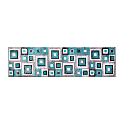 Flash Furniture Gideon Collection Olefin and Cotton 84 x 24 Runner Machine Made Rug, Turquoise/Gra