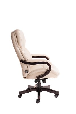 Serta Big and Tall Bonded Leather Executive Office Chair with Upgraded Wood Accents, Inspired Ivory (CHR200059)