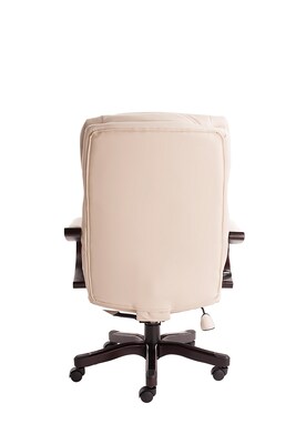 Serta Big and Tall Bonded Leather Executive Office Chair with Upgraded Wood Accents, Inspired Ivory (CHR200059)