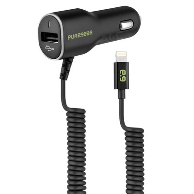Puregear 3.4A Car Charger for Apple Lightning Devices – Includes Additional USB Port for Simultaneou