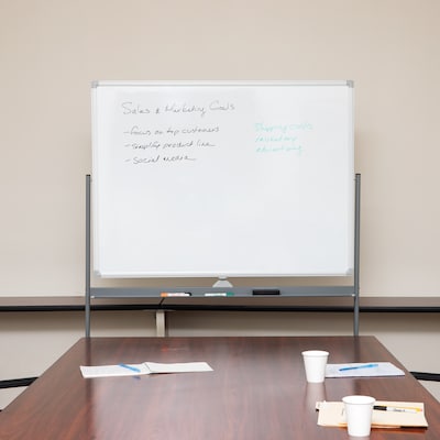 Mind Reader Mobile Double-Sided Dry-Erase Whiteboard, Aluminum Frame, 47" x 36" (ROLLBOARD-WHT)