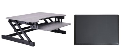 Rocelco 32W 5-17H Adjustable Standing Desk Converter with Anti Fatigue Mat, Gray (R ADRG-MAFM)