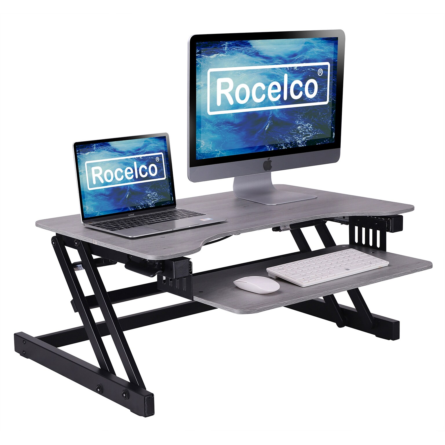 Rocelco 32W Adjustable Standing Desk Converter, Gray (R ADRG)