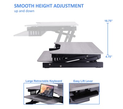 Rocelco 32"W Adjustable Standing Desk Converter, Gray (R ADRG)
