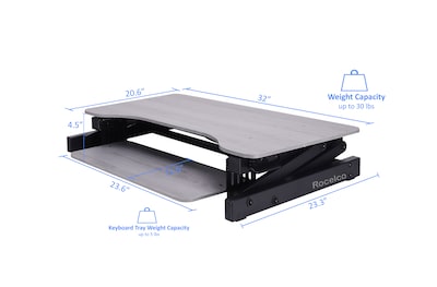 Rocelco 32"W 5"-17"H Adjustable Standing Desk Converter with Anti Fatigue Mat, Gray (R ADRG-MAFM)