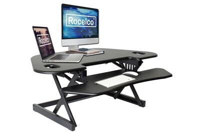Rocelco 46W 5-18H Adjustable Corner Standing Desk Converter, Black (R CADRB-46)