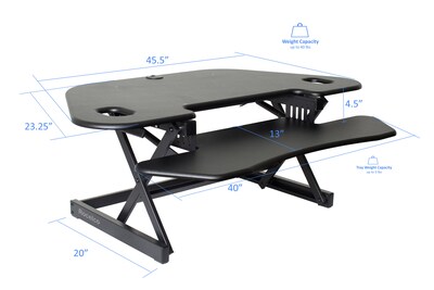 Rocelco 46"W 5"-18"H Adjustable Corner Standing Desk Converter with Anti Fatigue Mat, Black (R CADRB-46-MAFM)