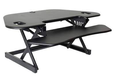 Rocelco 46"W 5"-18"H Adjustable Corner Standing Desk Converter with Anti Fatigue Mat, Black (R CADRB-46-MAFM)