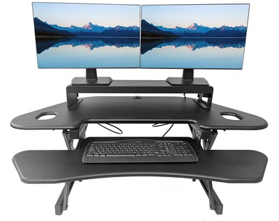 Rocelco 46W 5-18H Adjustable Corner Standing Desk Converter with ACUSB Dual Monitor Stand, Black