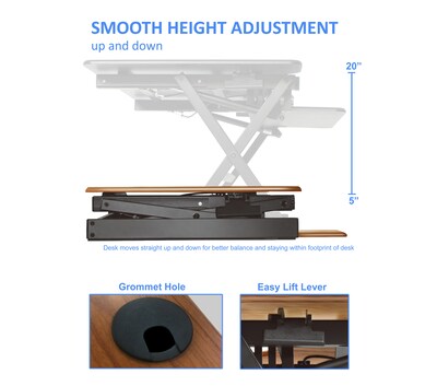 Rocelco 46W 5-20H Large Standing Desk Converter, Stand Up Triple Monitor Riser, Teak Wood Grain (