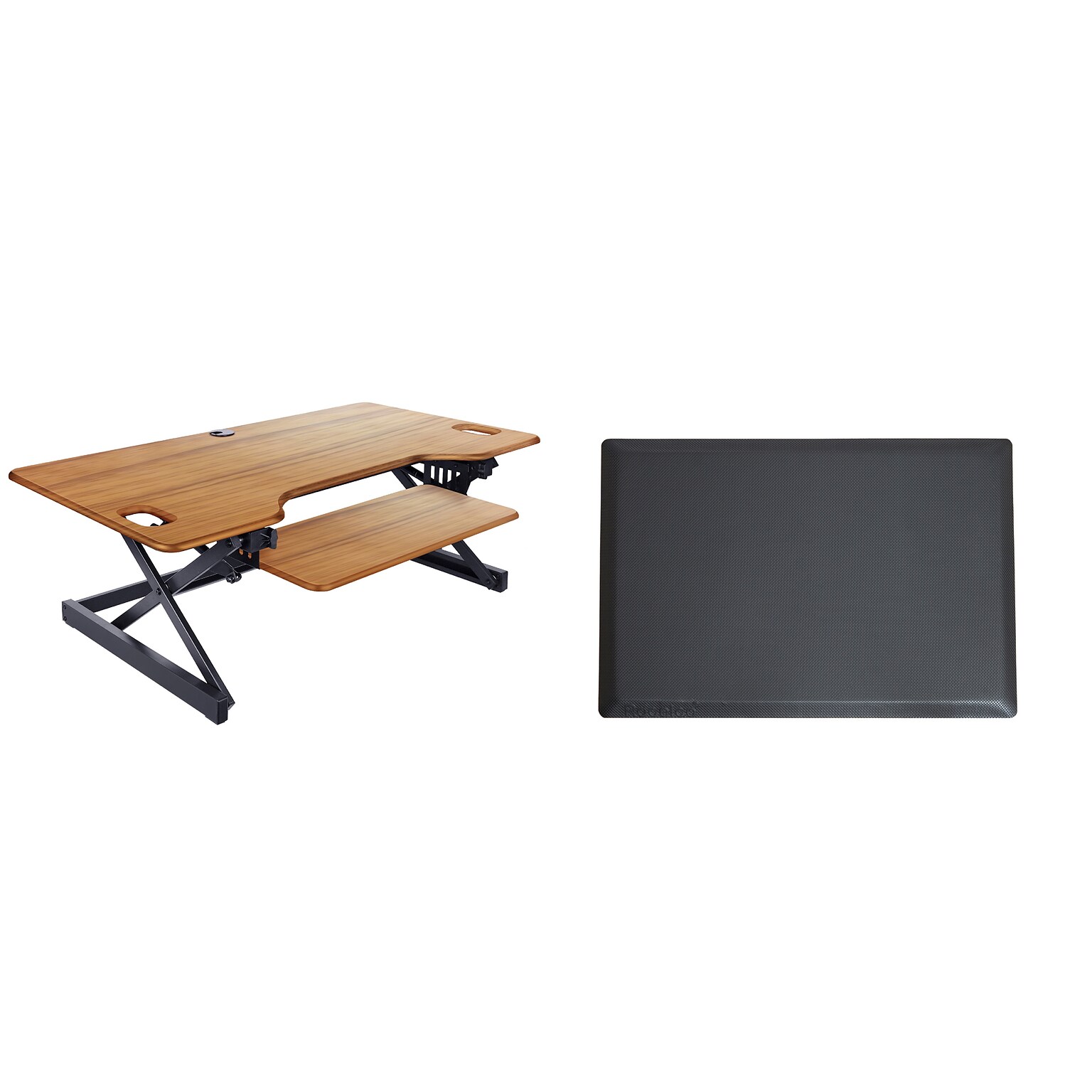 Rocelco 46W 5-20H Adjustable Standing Desk Converter with Anti Fatigue Mat, Teak (R DADRT-46-MAFM)