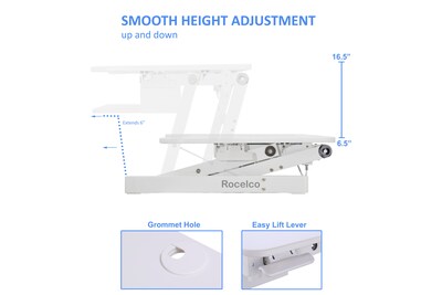 Rocelco 37.5W 5-17H Adjustable Height Standing Desk Converter, White (R DADRW-MAFM)