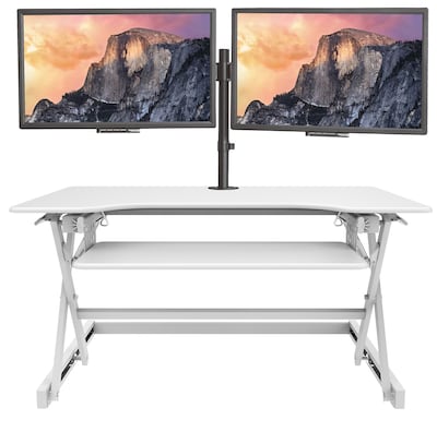 Rocelco 40W 5-20H Adjustable Standing Desk Converter with Dual Monitor Mount, White (R DADRW-40-D