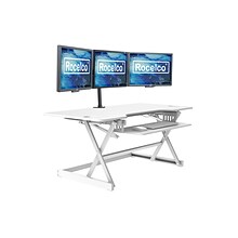 Rocelco 46W 5-20H Large Adjustable Standing Desk Converter with Triple Monitor Mount, White (R DA