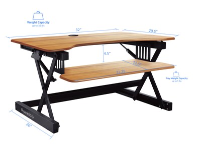 Rocelco 32"W 5"-18"H Adjustable Standing Desk Converter with Anti Fatigue Mat, Teak Wood Grain (R EADRT-MAFM)