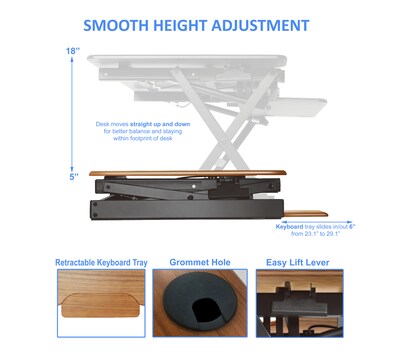 Rocelco 32W 5-18H Adjustable Standing Desk Converter with Anti Fatigue Mat, Teak Wood Grain (R EA