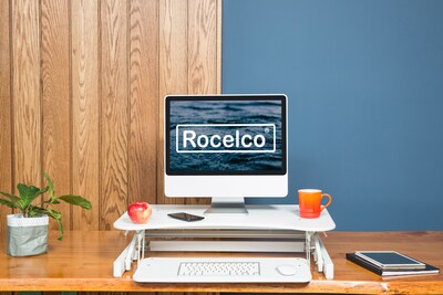 Rocelco 32"W 5"-18"H Adjustable Standing Desk Converter with Anti Fatigue Mat, White (R EADRW-MAFM)