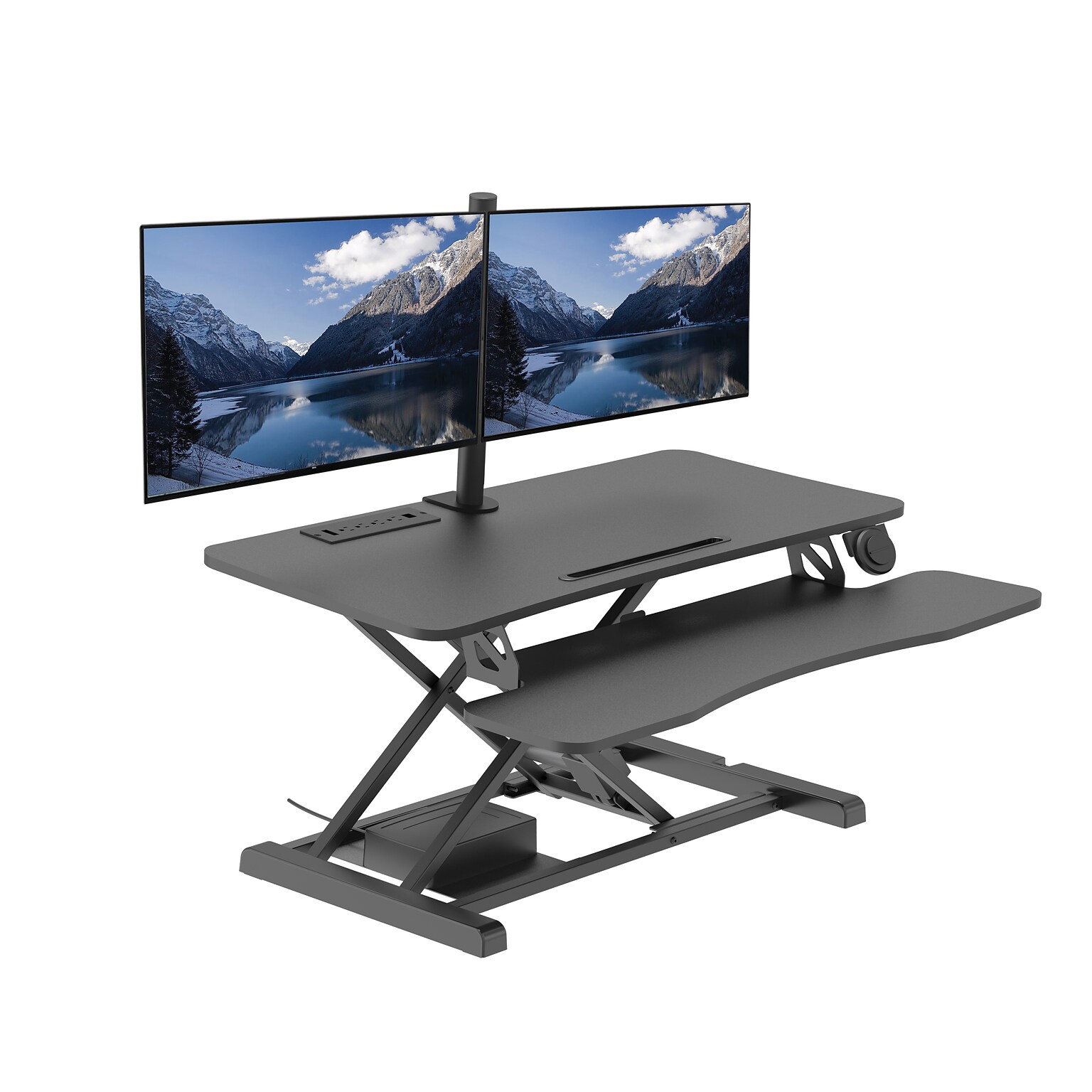 Rocelco 37.4W 5-20H Electric Standing Desk Converter with ACUSB Charger Dual Monitor Mount, Black (R EDRB-DM2)