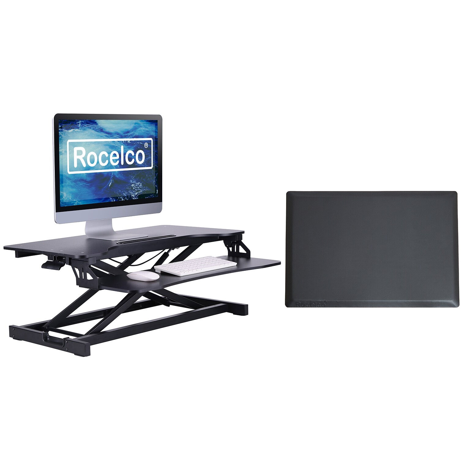 Rocelco 31.5W 4-20H Adjustable Standing Desk Converter with Standing Mat, Black (R VADRB-MAFM)