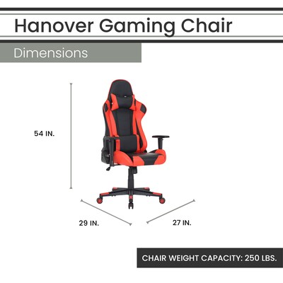 Hanover Commando Ergonomic Adjustable Gas Lift Seating Gaming Chair, Black/Red (HGC0116)