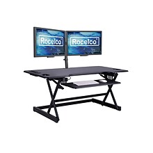 Rocelco 46W Adjustable Standing Desk Converter with ACUSB Charger and Dual Monitor Mount Riser, Bla