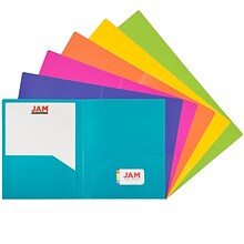 JAM Paper 2-Pocket Plastic Folders, Multicolored, Assorted Fashion, 12/Pack (383HFASSRTA)