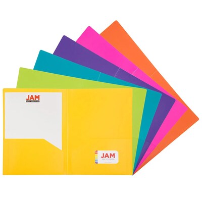 JAM Paper A4 Heavy Duty 2-Pocket Plastic Folders, Multicolored, Assorted Fashion Colors, 6/Pack (383