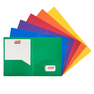 JAM Paper A4 Heavy Duty 2-Pocket Plastic Presentation Folders, Multicolored, Assorted Primary Colors