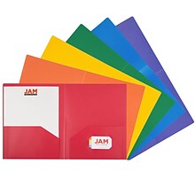JAM Paper 2-Pocket Plastic Folders, Multicolored, Assorted Primary, 12/Pack (383HRGBYOPA)