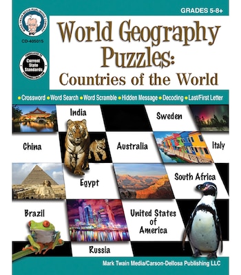 Mark Twain World Geography Puzzles: Countries Of The World, Grades 5 - 12 Paperback (405015)