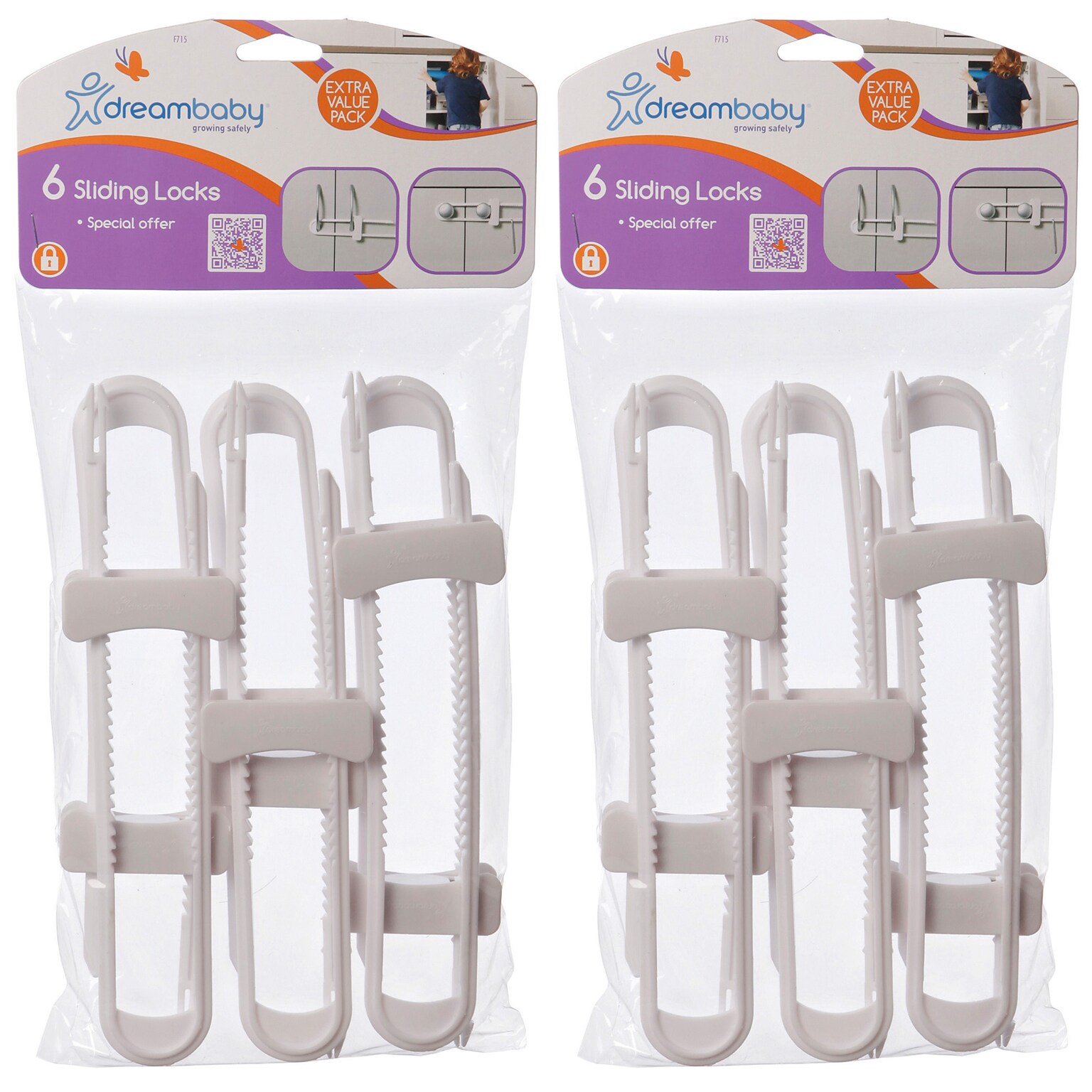 Dreambaby Cabinet Sliding Locks, 6 Per Pack, 2 Packs (DB-L715-2)