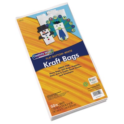 Creativity Street Kraft Bag, White, 7-1/8 x 4-3/8 x 14, 50 Bags Per Pack, 2 Packs (PAC72120-2)